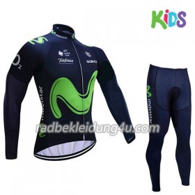 Set Langarmtrikot + Radhose Lange 2017 Movistar Team Kinder N001
